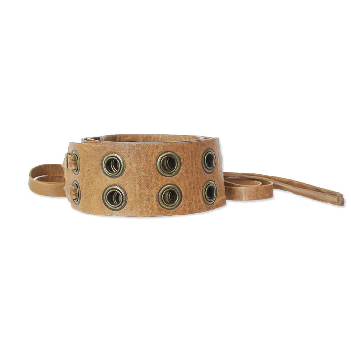 Donna Karan Wide Brown Leather Double Grommet Tie Belt