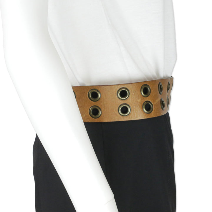 Donna Karan Wide Brown Leather Double Grommet Tie Belt