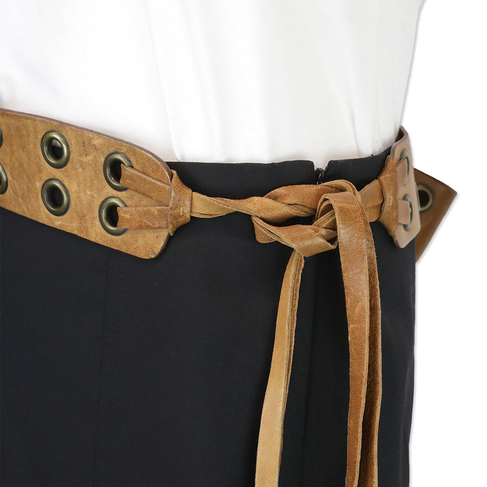 Donna Karan Wide Brown Leather Double Grommet Tie Belt
