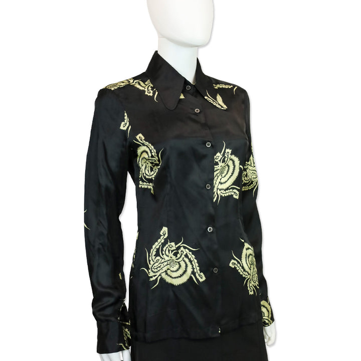 Dries Van Noten Black Animal Print Button Up Blouse
