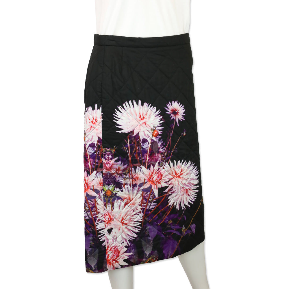 Dries Van Noten Black Dahlia Print Quilted Midi Skirt