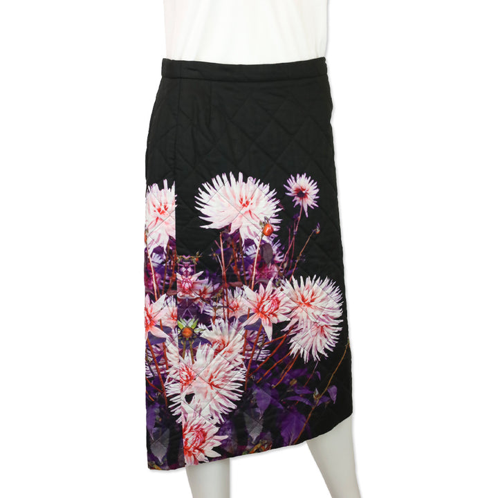 Dries Van Noten Black Dahlia Print Quilted Midi Skirt