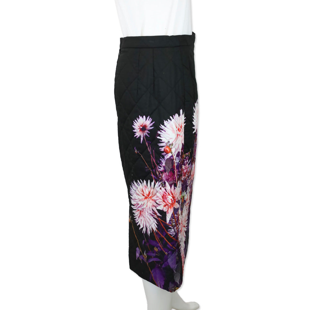 Dries Van Noten Black Dahlia Print Quilted Midi Skirt