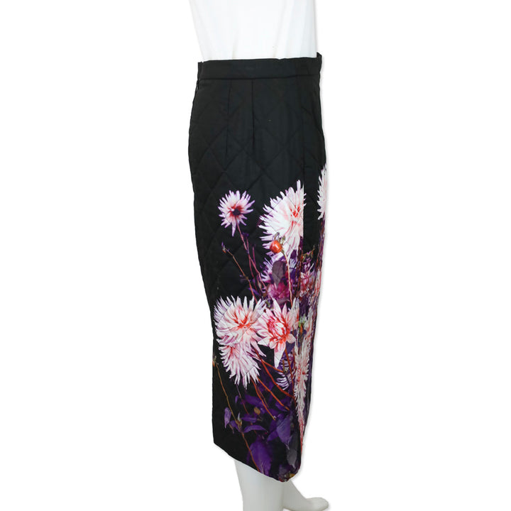 Dries Van Noten Black Dahlia Print Quilted Midi Skirt