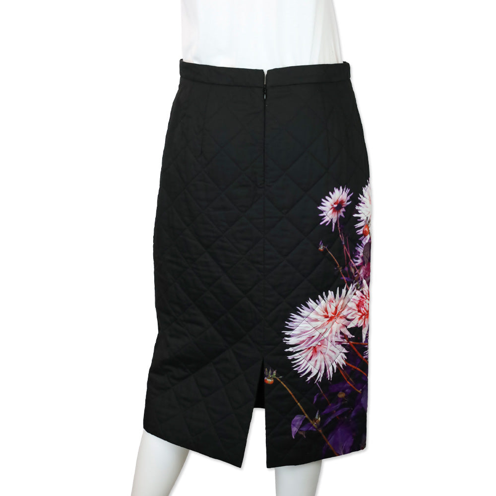 Dries Van Noten Black Dahlia Print Quilted Midi Skirt