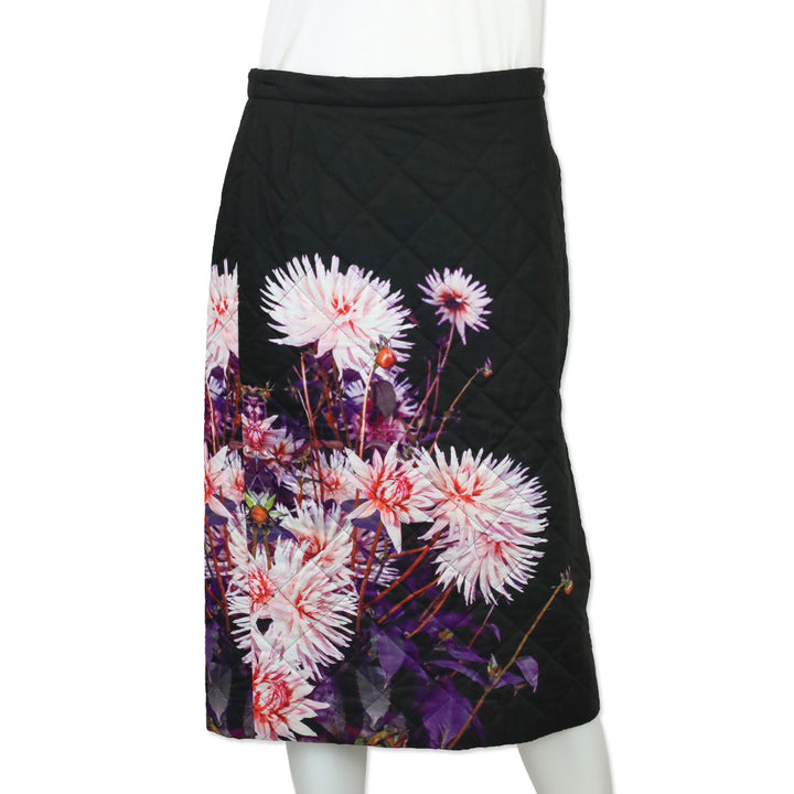 Dries Van Noten Black Dahlia Print Quilted Midi Skirt