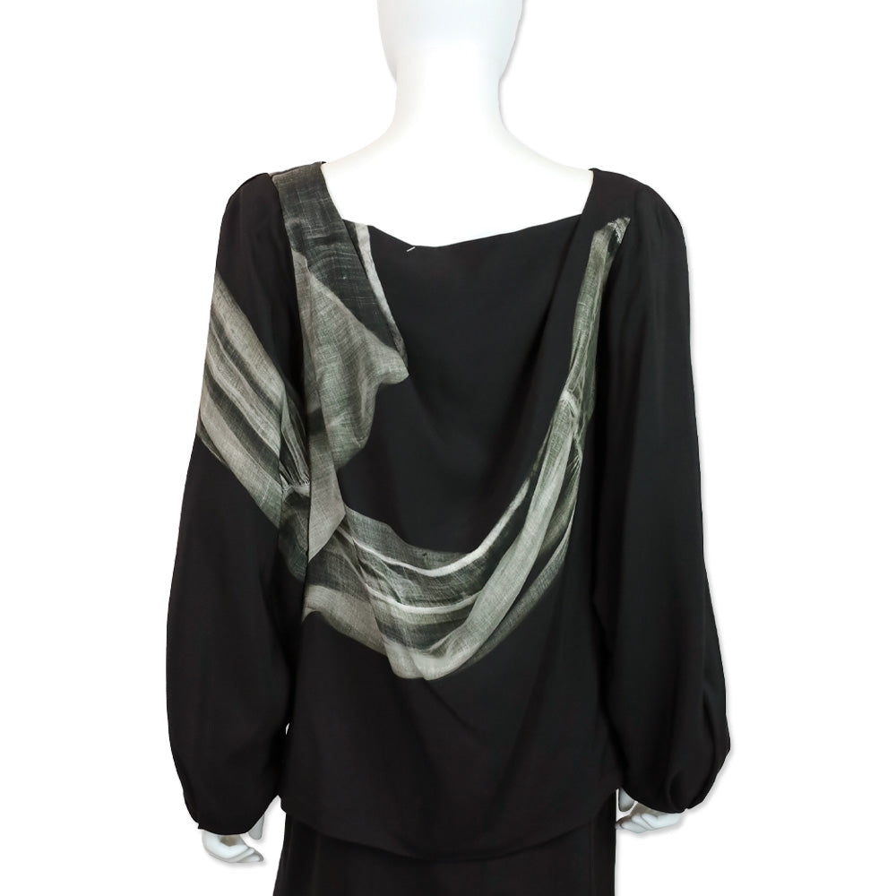 Dries Van Noten Black Woven Fabric Print Long Sleeve Blouse