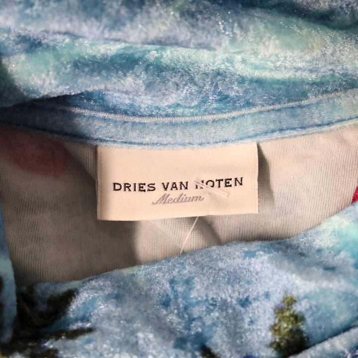 Dries Van Noten Blue Rose Crushed Velvet Turtleneck Top