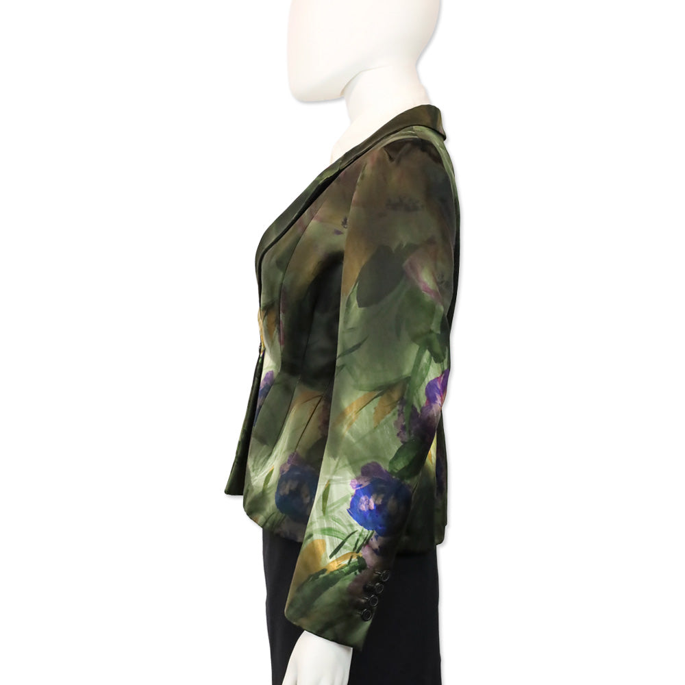 Dries Van Noten Green/Purple Floral Silk Blazer