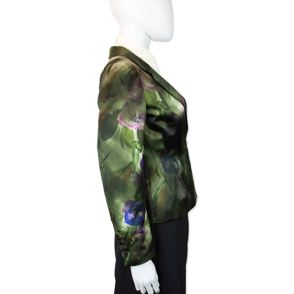 Dries Van Noten Green/Purple Floral Silk Blazer