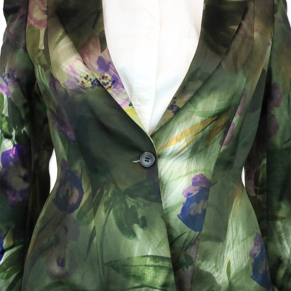 Dries Van Noten Green/Purple Floral Silk Blazer
