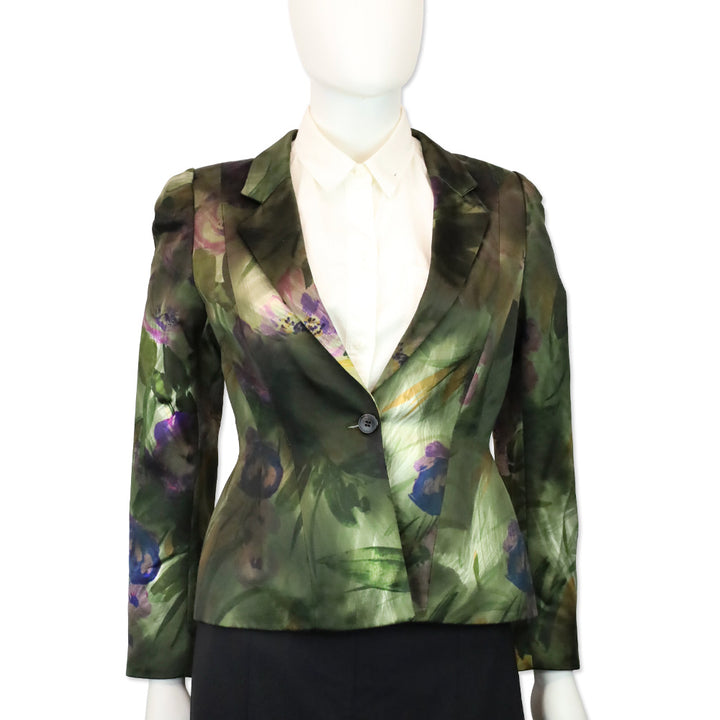 Dries Van Noten Green/Purple Floral Silk Blazer