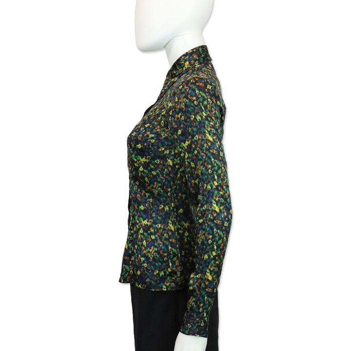 Dries Van Noten Multicolor Blur Dot Print Silk Button Up Blouse