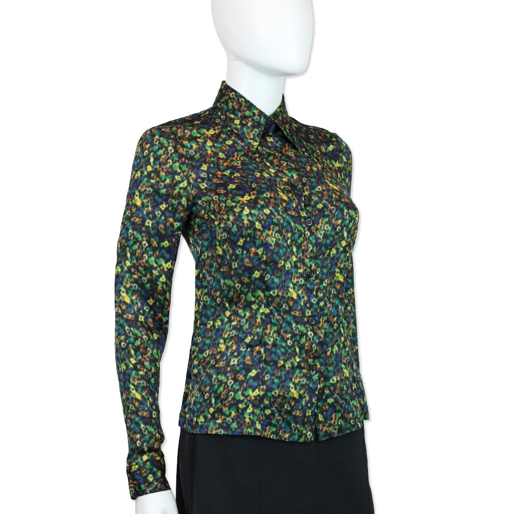 Dries Van Noten Multicolor Blur Dot Print Silk Button Up Blouse