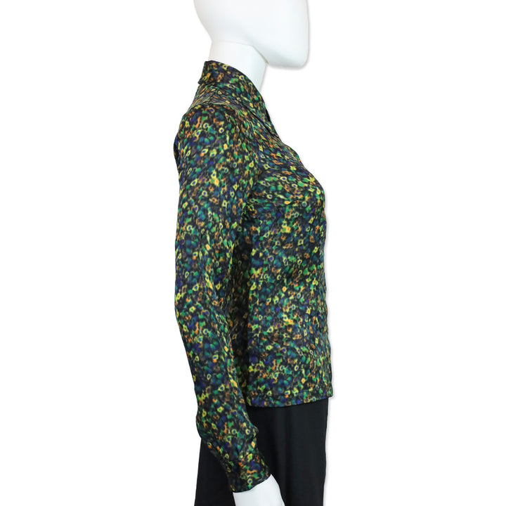 Dries Van Noten Multicolor Blur Dot Print Silk Button Up Blouse