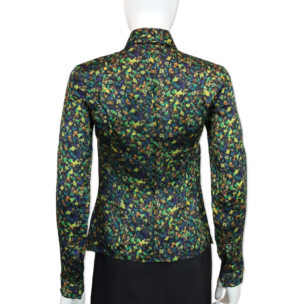 Dries Van Noten Multicolor Blur Dot Print Silk Button Up Blouse