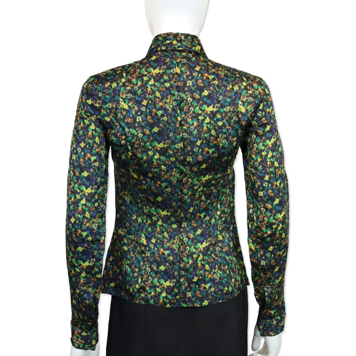 Dries Van Noten Multicolor Blur Dot Print Silk Button Up Blouse