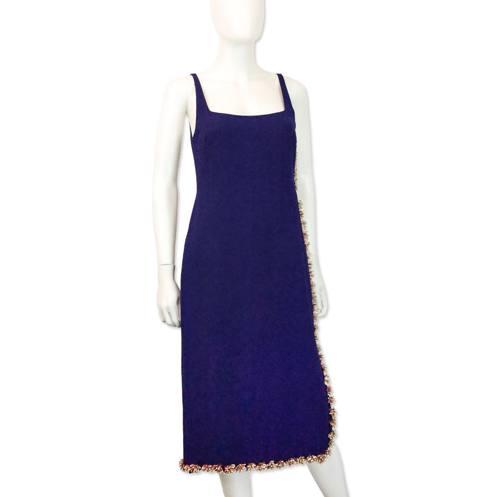 Dries Van Noten Purple Floral Beaded Sleeveless Midi Dress