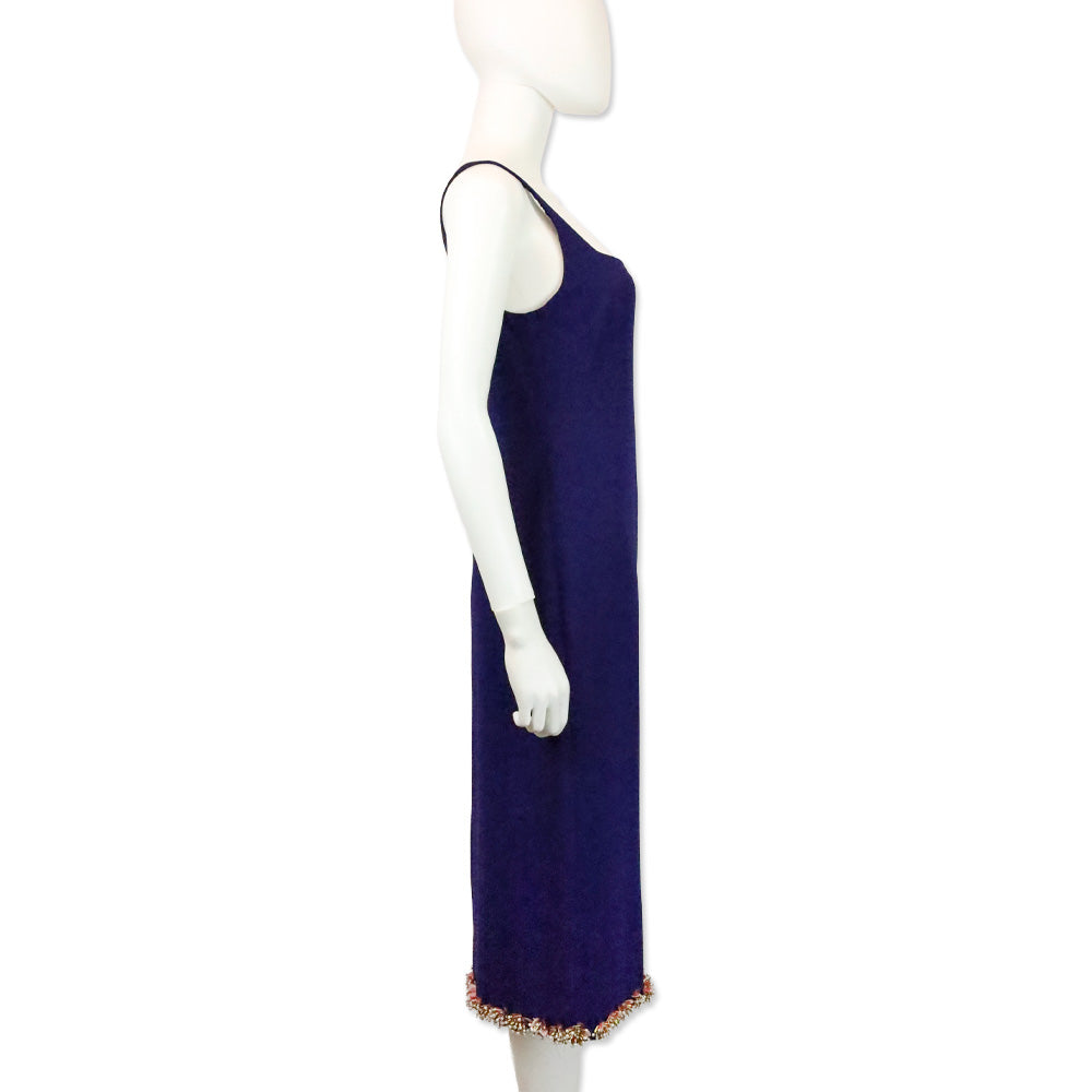 Dries Van Noten Purple Floral Beaded Sleeveless Midi Dress