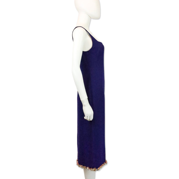 Dries Van Noten Purple Floral Beaded Sleeveless Midi Dress