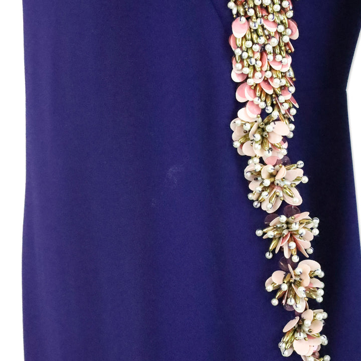 Dries Van Noten Purple Floral Beaded Sleeveless Midi Dress