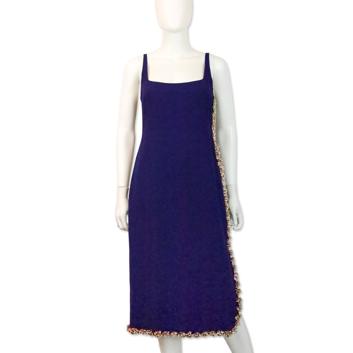 Dries Van Noten Purple Floral Beaded Sleeveless Midi Dress