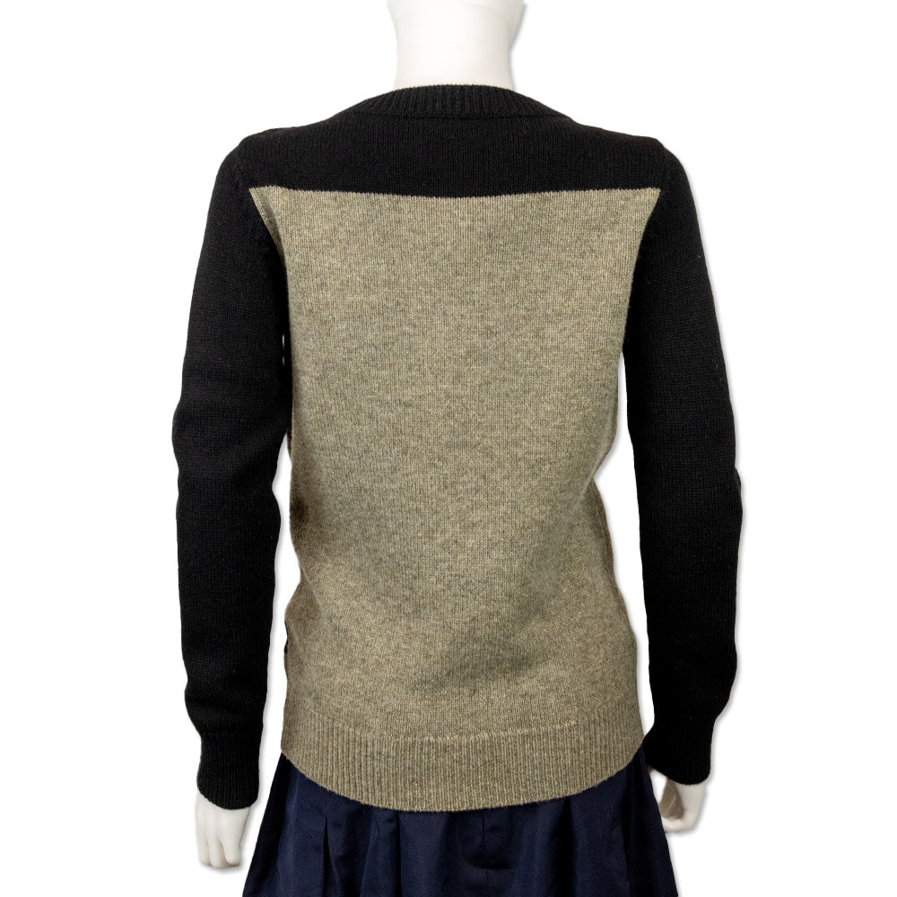 Dries Van Noten Black and Beige Abstract Print Wool Knit Sweater