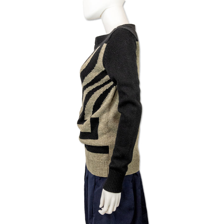 Dries Van Noten Black and Beige Abstract Print Wool Knit Sweater