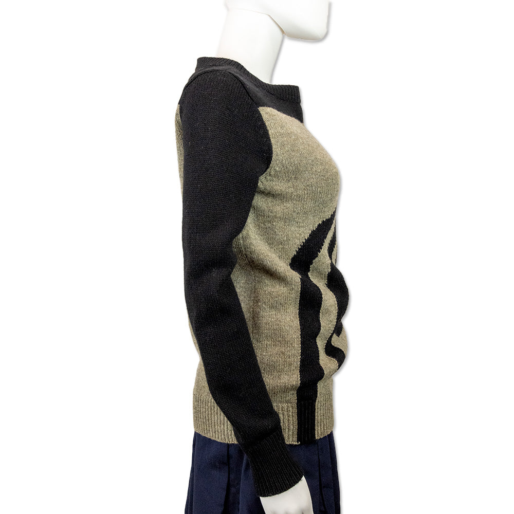 Dries Van Noten Black and Beige Abstract Print Wool Knit Sweater