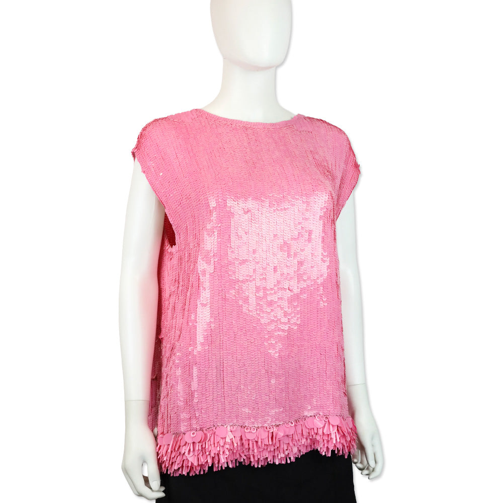Dries Van Noten Pink Cuzco Sequin Fringe Top