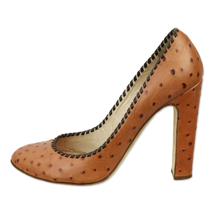 Dsquared2 Brown Ostrich Leather Whipstitch Trim Pump
