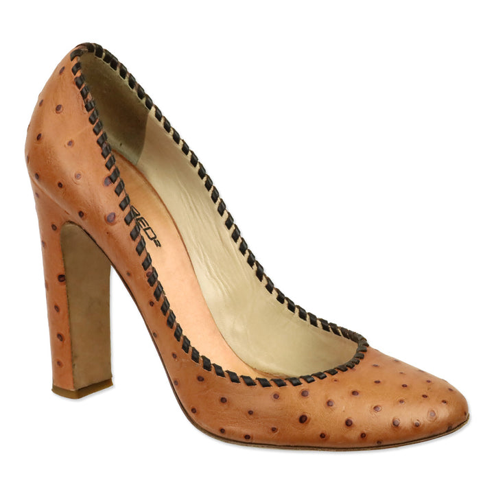 Dsquared2 Brown Ostrich Leather Whipstitch Trim Pump