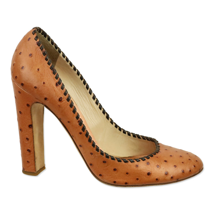 Dsquared2 Brown Ostrich Leather Whipstitch Trim Pump
