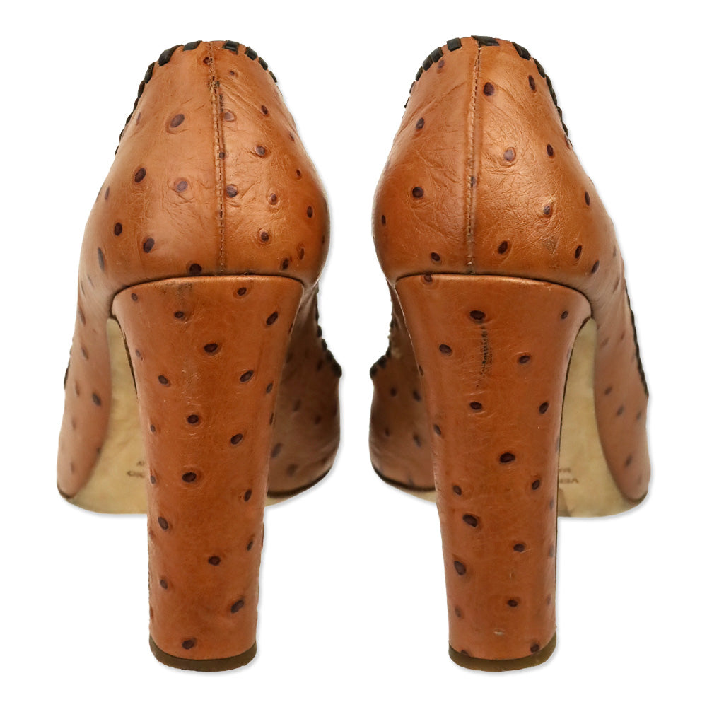 Dsquared2 Brown Ostrich Leather Whipstitch Trim Pump