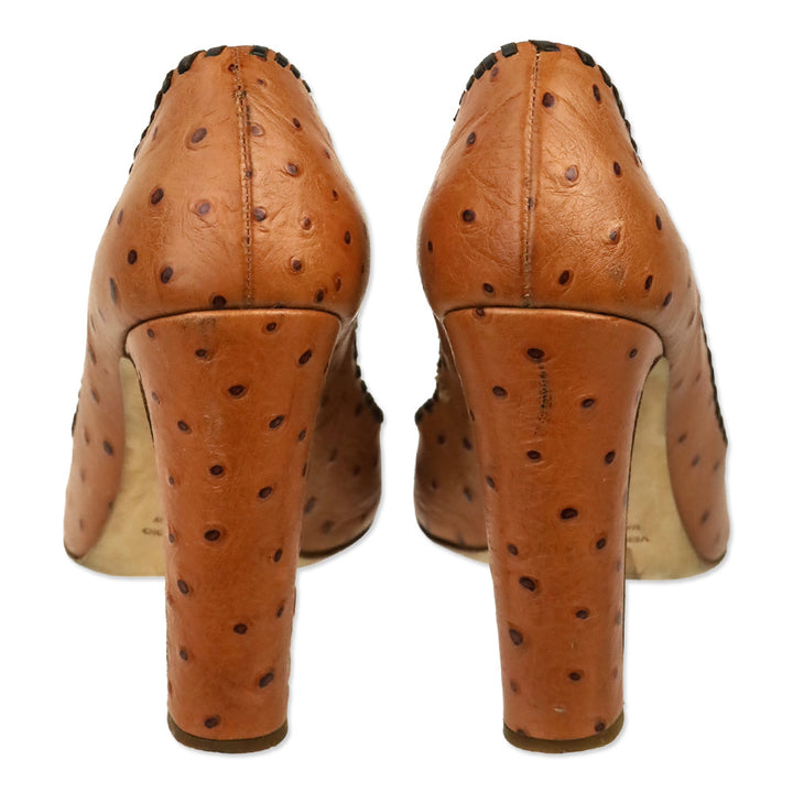 Dsquared2 Brown Ostrich Leather Whipstitch Trim Pump