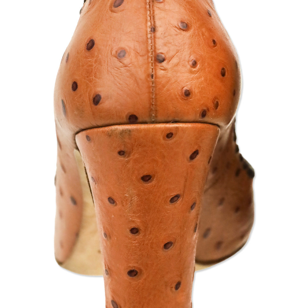 Dsquared2 Brown Ostrich Leather Whipstitch Trim Pump