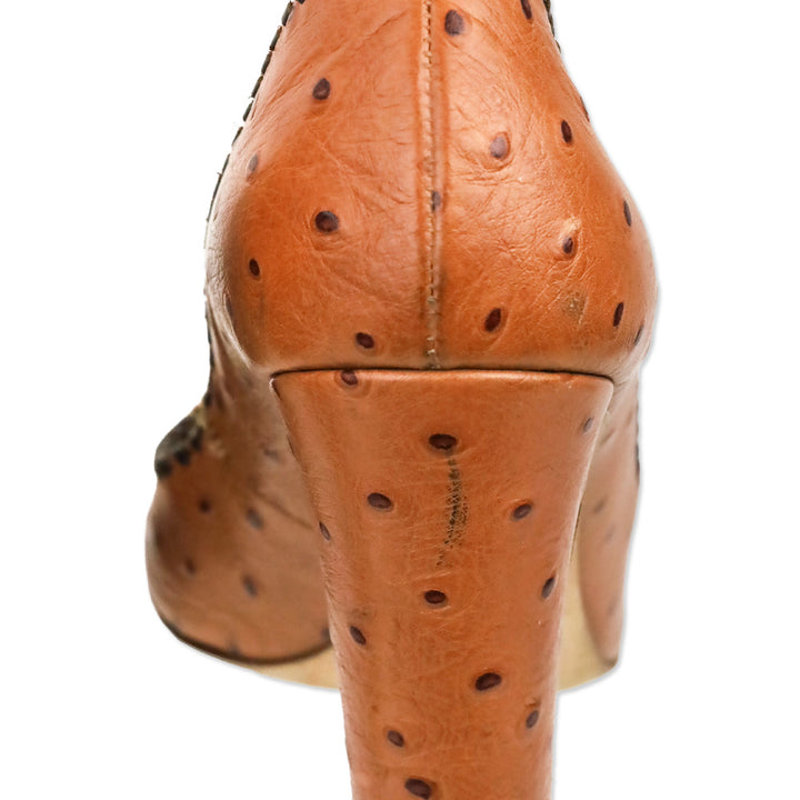 Dsquared2 Brown Ostrich Leather Whipstitch Trim Pump