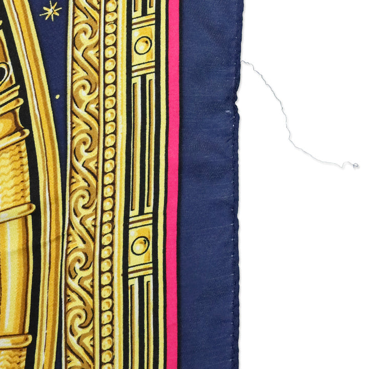 Echo Navy Multicolor Sun Celestial Zodiac Motif Silk Scarf