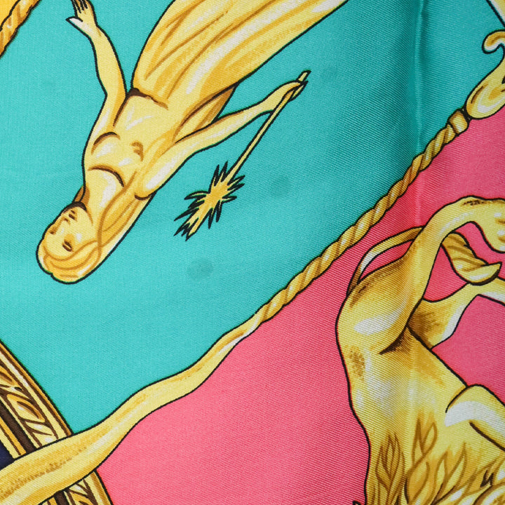 Echo Navy Multicolor Sun Celestial Zodiac Motif Silk Scarf