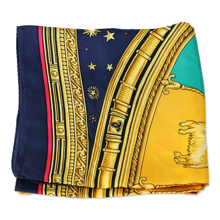 Echo Navy Multicolor Sun Celestial Zodiac Motif Silk Scarf