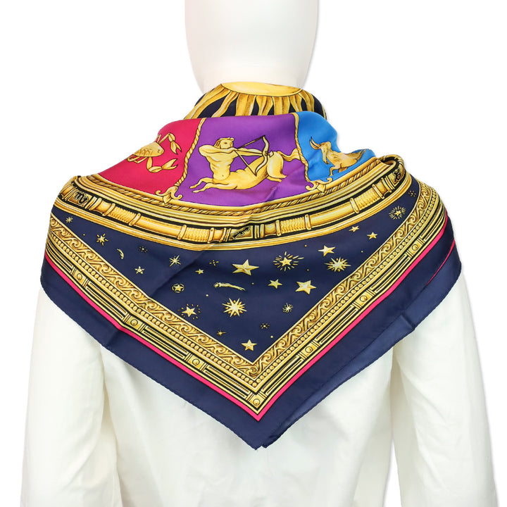 Echo Navy Multicolor Sun Celestial Zodiac Motif Silk Scarf