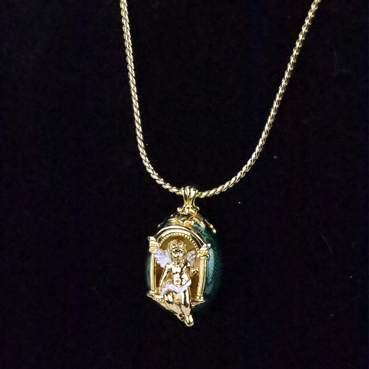 Edgar Berebi Limited Edition Green Enamel Angel Egg Pendant Necklace