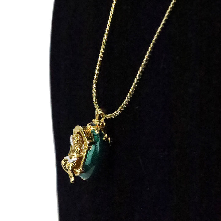 Edgar Berebi Limited Edition Green Enamel Angel Egg Pendant Necklace
