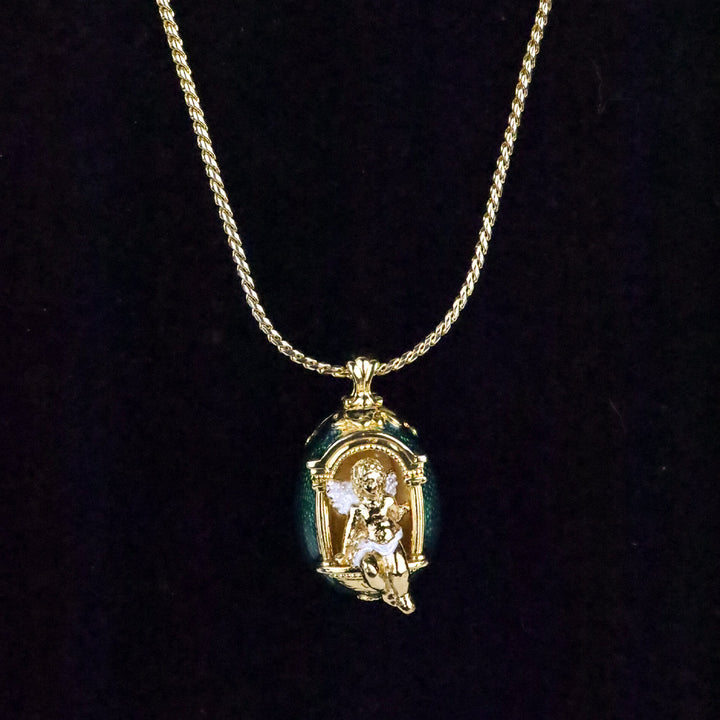 Edgar Berebi Limited Edition Green Enamel Angel Egg Pendant Necklace