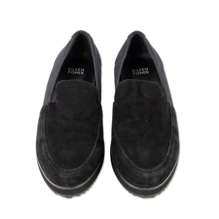 Eileen Fisher Black Suede Round Toe Slides