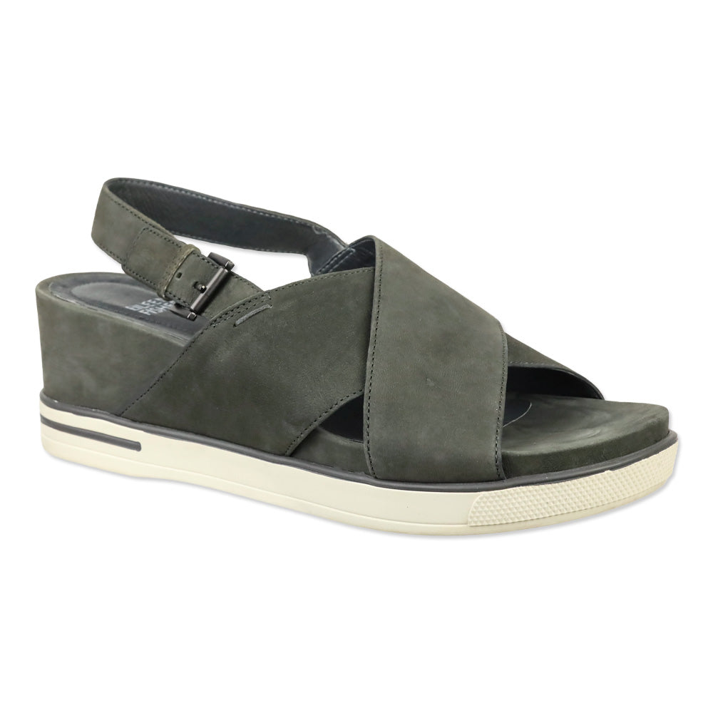 Eileen Fisher Gray Nubuck Good Criss Cross Wedge Sandals