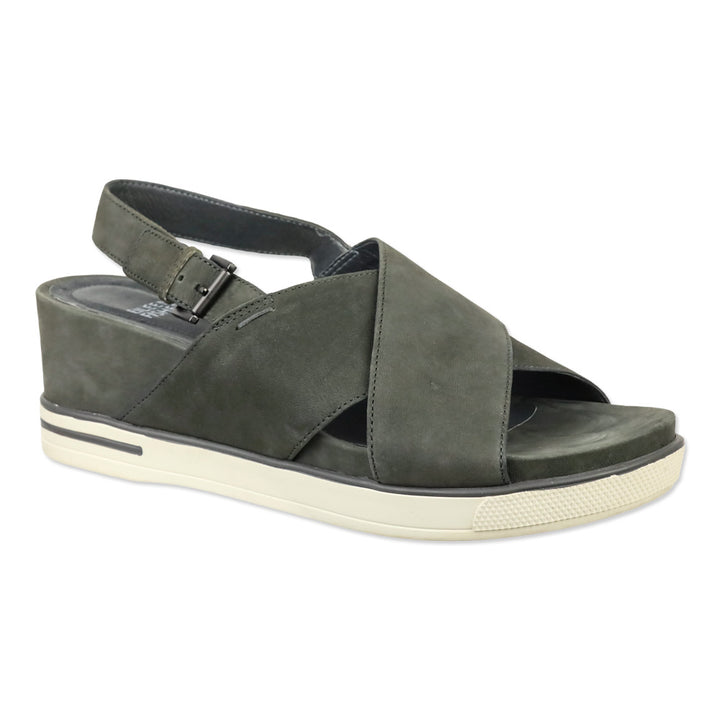 Eileen Fisher Gray Nubuck Good Criss Cross Wedge Sandals