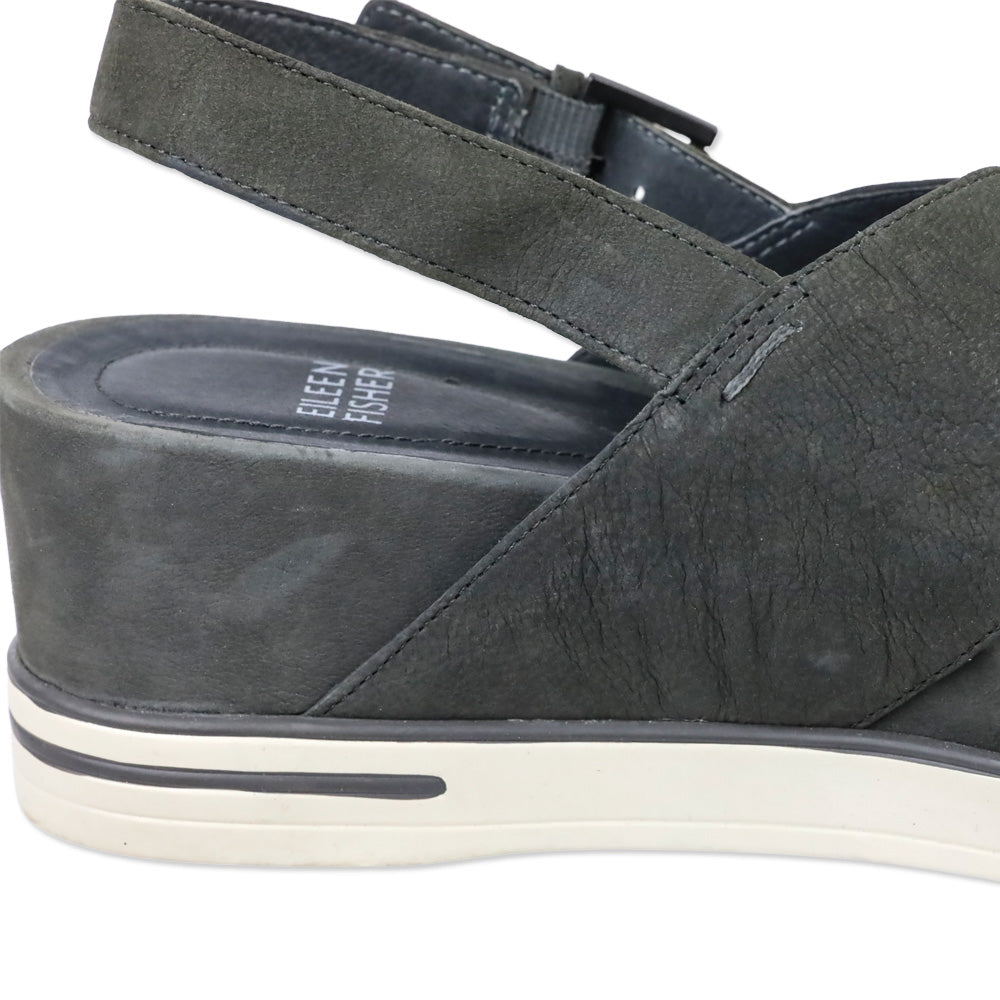 Eileen Fisher Gray Nubuck Good Criss Cross Wedge Sandals