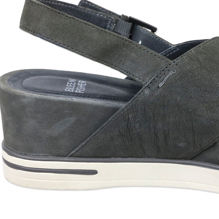 Eileen Fisher Gray Nubuck Good Criss Cross Wedge Sandals