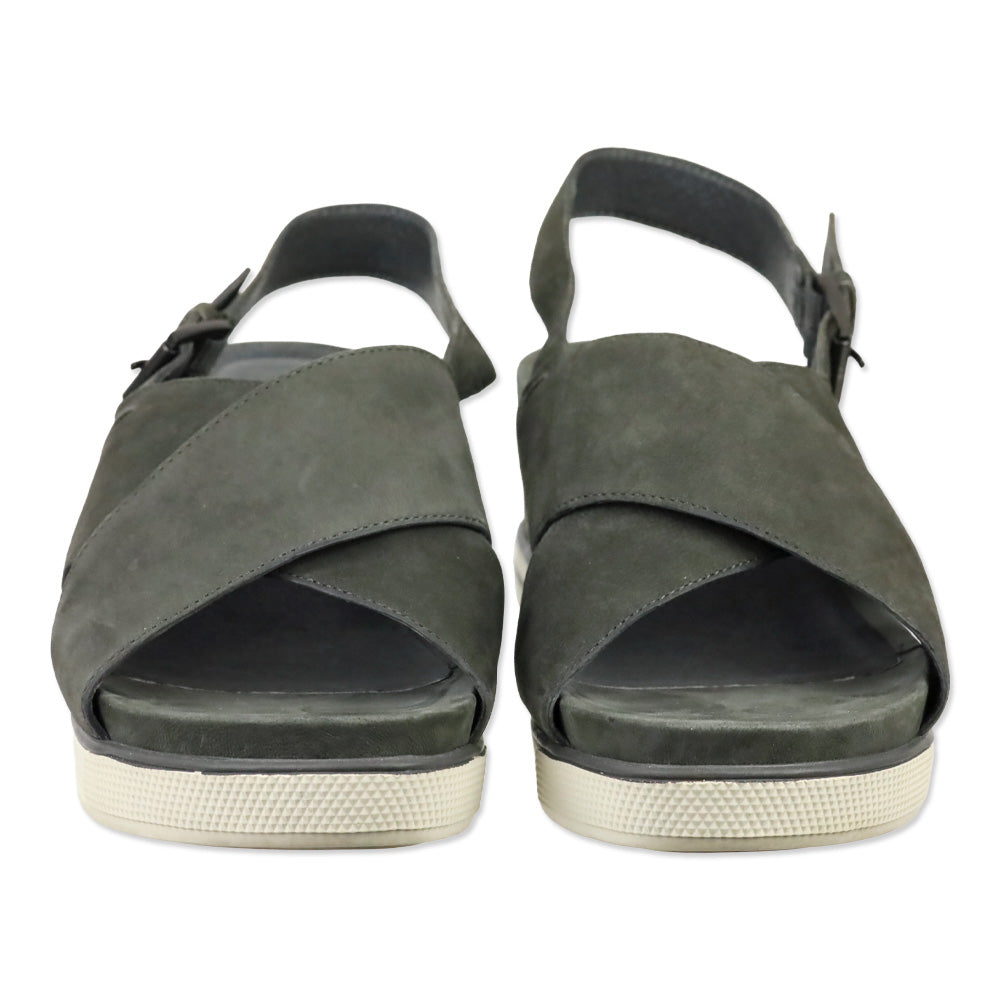 Eileen Fisher Gray Nubuck Good Criss Cross Wedge Sandals